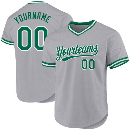 Customizable Baseball Jersey in Gray and Kelly Green with Personalized Name and Number - Authentic Throwback Style Personalized