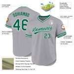Customizable Baseball Jersey in Gray and Kelly Green with Personalized Name and Number - Authentic Throwback Style Personalized