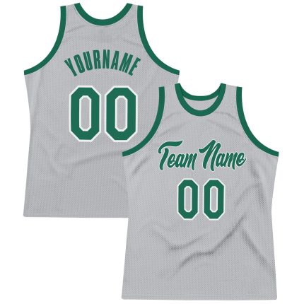 Personalized Custom Basketball Jersey with Name and Number - Gray Kelly Green White Authentic Throwback Design Personalized