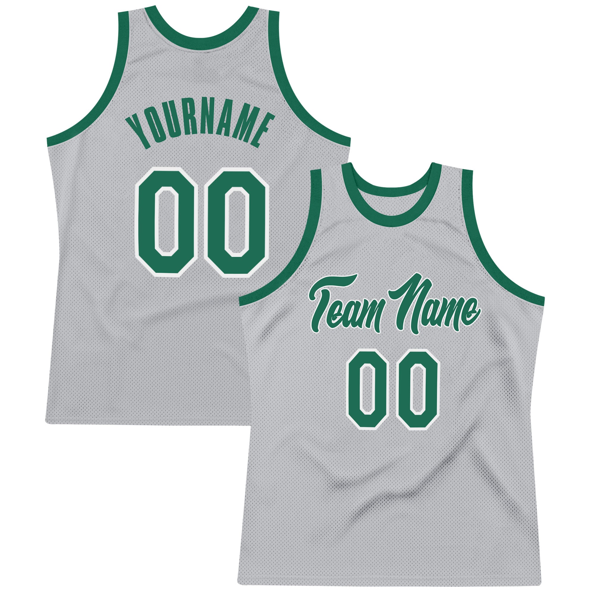 Personalized Custom Basketball Jersey with Name and Number - Gray Kelly Green White Authentic Throwback Design Personalized