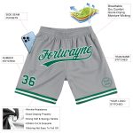 Personalized Gray Green White Authentic Basketball Shorts - Throwback Style Personalized Gray Kelly Green-White Authentic