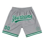 Personalized Gray Green White Authentic Basketball Shorts - Throwback Style Personalized Gray Kelly Green-White Authentic