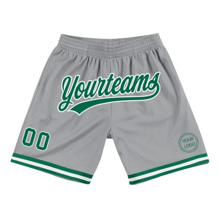 Personalized Gray Green White Authentic Basketball Shorts - Throwback Style Personalized Gray Kelly Green-White Authentic