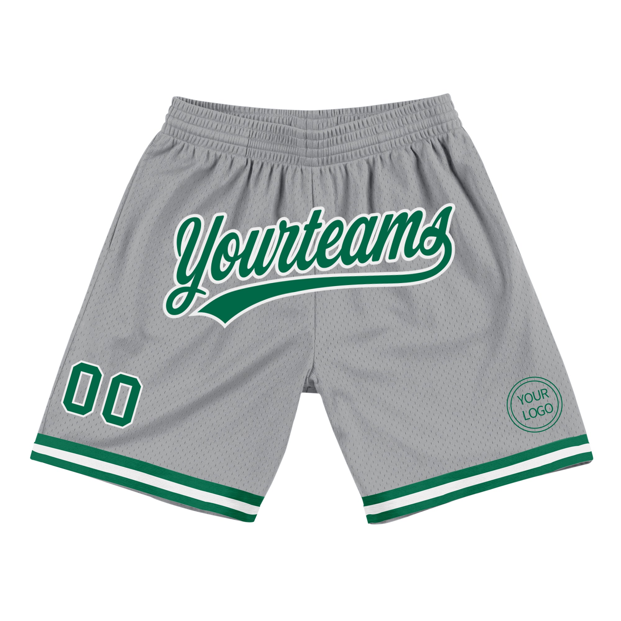 Personalized Gray Green White Authentic Basketball Shorts - Throwback Style Personalized Gray Kelly Green-White Authentic