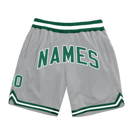 Custom Name & Number Basketball Shorts - Authentic Throwback in Gray Kelly Green-White Personalized Gray Kelly Green-White