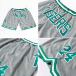 Custom Name & Number Basketball Shorts - Authentic Throwback in Gray Kelly Green-White Personalized Gray Kelly Green-White