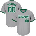 Custom Name Number Authentic Gray Green White Rib-Knit Baseball Jersey Shirt - Personalized Throwback Team Apparel Personalized
