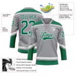 Custom Name and Number Hockey Jersey in Gray Kelly Green-White - Personalized Lace Neck Team Jersey Personalized Gray Kelly
