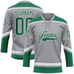Custom Name and Number Hockey Jersey in Gray Kelly Green-White - Personalized Lace Neck Team Jersey Personalized Gray Kelly
