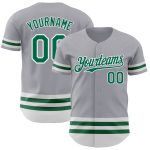 Customizable Gray Kelly Green White Line Baseball Jersey with Personalized Name and Number - Authentic Team Gear Personalized