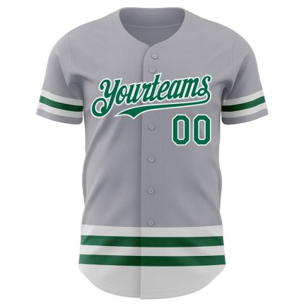 Customizable Gray Kelly Green White Line Baseball Jersey with Personalized Name and Number - Authentic Team Gear Personalized