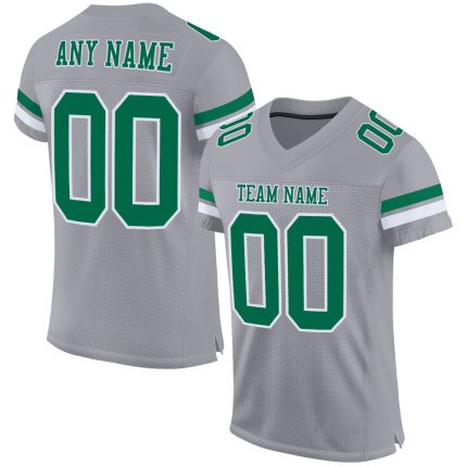 Custom Team Football Jersey - Personalized Gray Kelly Green and White Mesh with Name and Number Personalized Gray Kelly Green-White
