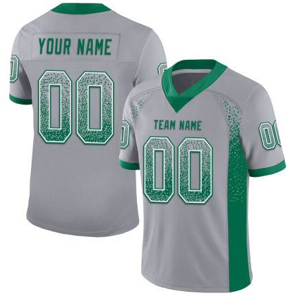 Custom Football Jersey - Personalized Gray Kelly Green White Mesh with Team Name and Number Personalized Gray Kelly Green-White