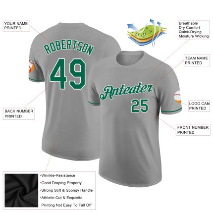 Custom Name and Number Personalized Performance T-Shirt Gray Kelly Green White Personalized Gray Kelly Green-White Performance