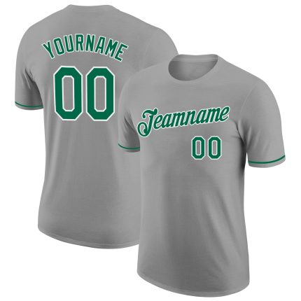 Custom Name and Number Personalized Performance T-Shirt Gray Kelly Green White Personalized Gray Kelly Green-White Performance