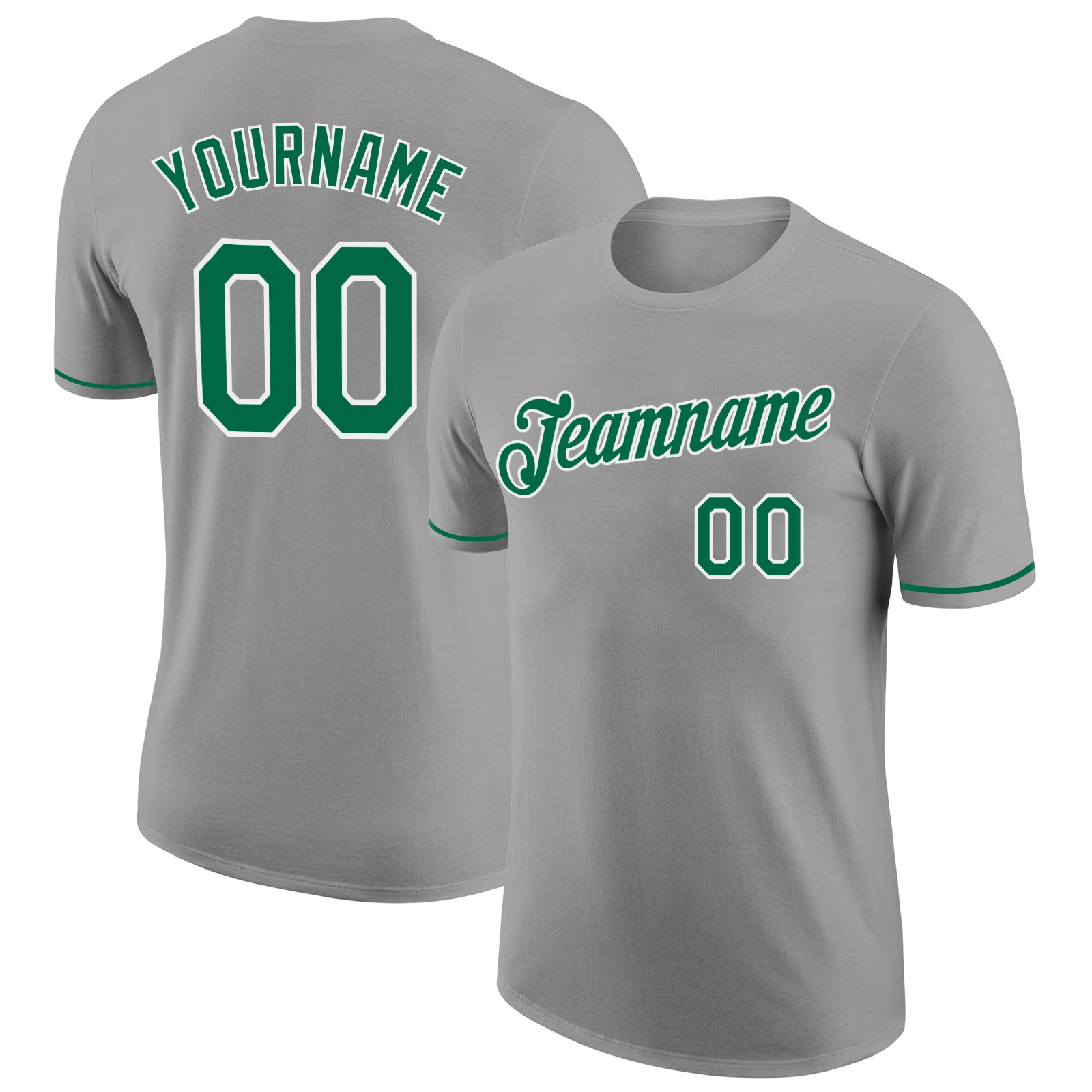 Custom Name and Number Personalized Performance T-Shirt Gray Kelly Green White Personalized Gray Kelly Green-White Performance