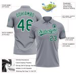 Custom Name and Number Performance Vapor Golf Polo Shirt - Gray Kelly Green-White Personalized Gray Kelly Green-White Performance