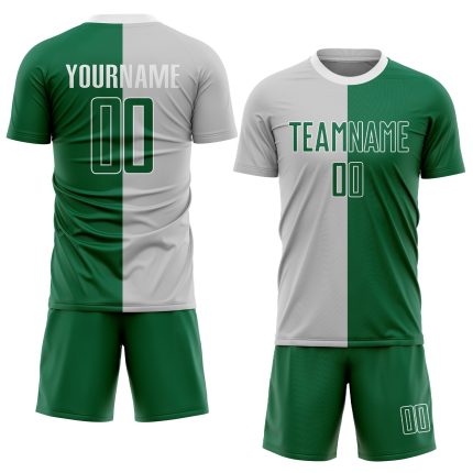 Custom Soccer Jersey for Team - Personalized Gray Kelly Green-White Sublimation Split with Name & Number Personalized Gray