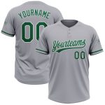 Personalized Two-Button Unisex Softball Jersey in Gray, Kelly Green & White Personalized Gray Kelly Green-White Two-Button