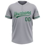 Personalized Two-Button Unisex Softball Jersey in Gray, Kelly Green & White Personalized Gray Kelly Green-White Two-Button