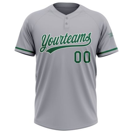 Personalized Two-Button Unisex Softball Jersey in Gray, Kelly Green & White Personalized Gray Kelly Green-White Two-Button