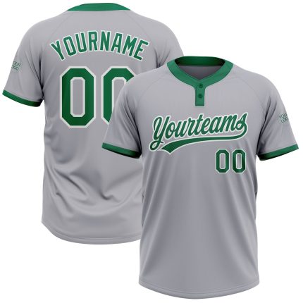 Custom Name Number Softball Jersey Unisex Gray Kelly Green Two-Button Personalized Design Personalized Gray Kelly Green-White