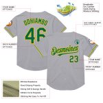 Custom Personalized Baseball Jersey - Gray Kelly Green Yellow Mesh, Authentic Throwback, Team Name & Number Personalized