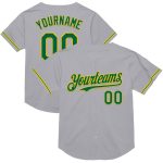 Custom Personalized Baseball Jersey - Gray Kelly Green Yellow Mesh, Authentic Throwback, Team Name & Number Personalized