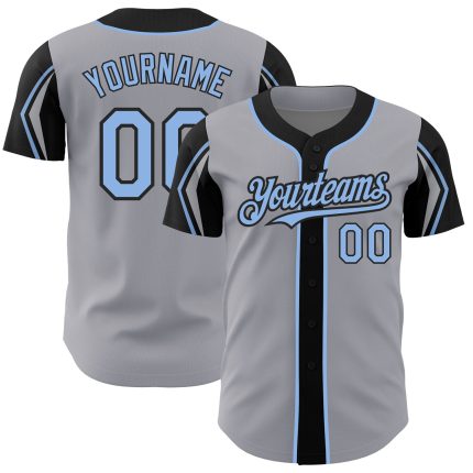Customizable Authentic Baseball Jersey in Gray Light Blue Black - Personalized Name and Number, Available in 3 Colors Personalized