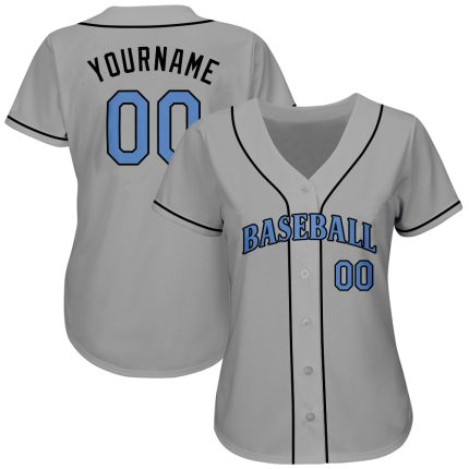 Custom Fathers Day Baseball Jersey - Personalized Gray Light Blue-Black with Custom Name and Number Personalized Gray Light