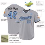Custom Name and Number Personalized Gray and Light Blue Baseball Jersey - Authentic Throwback Design Personalized Gray Light