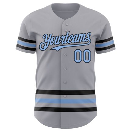 Custom Baseball Jersey with Team Name, Personalized Gray Light Blue-Black Lines, Custom Number Personalized Gray Light Blue-Black