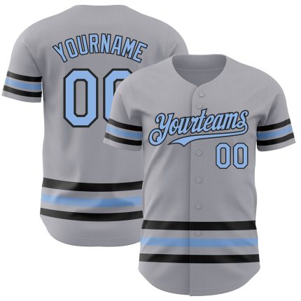 Custom Baseball Jersey with Team Name, Personalized Gray Light Blue-Black Lines, Custom Number Personalized Gray Light Blue-Black