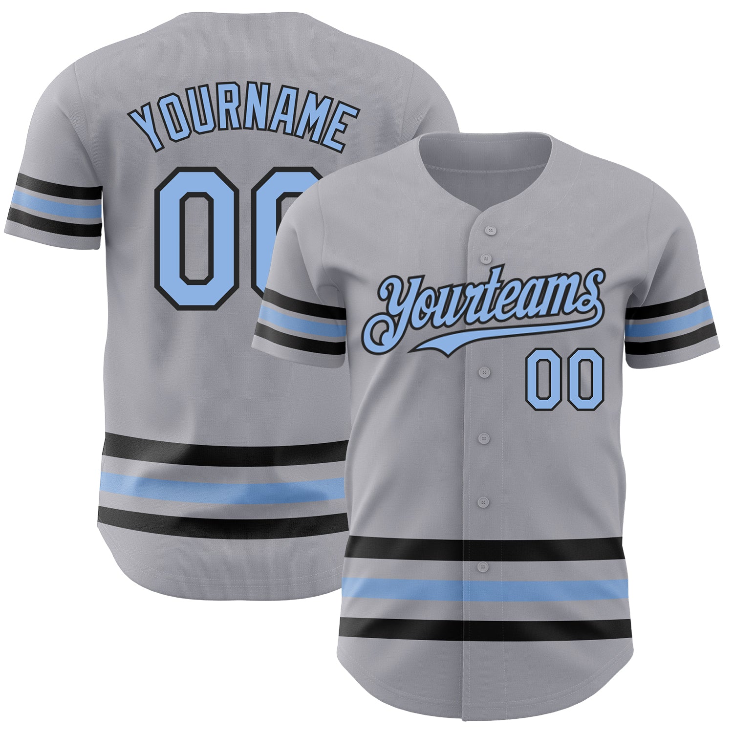 Custom Baseball Jersey with Team Name, Personalized Gray Light Blue-Black Lines, Custom Number Personalized Gray Light Blue-Black