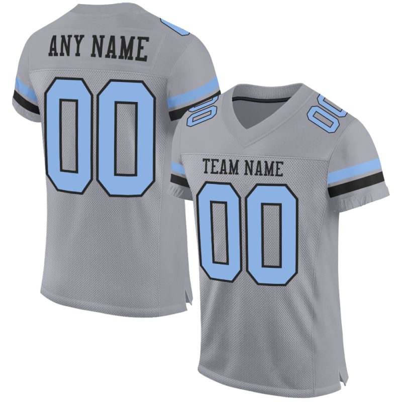 Custom Name Number Authentic Football Jersey - Personalized Gray Light Blue Black Mesh Personalized Gray Light Blue-Black