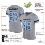 Custom Name Number Authentic Football Jersey - Personalized Gray Light Blue Black Mesh Personalized Gray Light Blue-Black