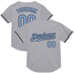 Personalized Baseball Jersey with Custom Name and Number - Gray Light Blue Black Mesh Authentic Throwback Personalized Gray