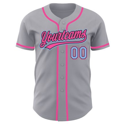 Custom Authentic Baseball Jersey - Personalized Gray Light Blue Black Pink with Name and Number Personalized Gray Light Blue