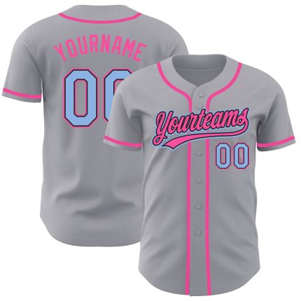 Custom Authentic Baseball Jersey - Personalized Gray Light Blue Black Pink with Name and Number Personalized Gray Light Blue