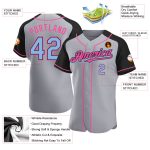 Custom Name & Number Baseball Jersey - Personalized Gray Light Blue Black Pink Authentic Raglan Sleeves Personalized Gray
