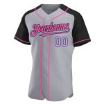 Custom Name & Number Baseball Jersey - Personalized Gray Light Blue Black Pink Authentic Raglan Sleeves Personalized Gray