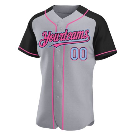 Custom Name & Number Baseball Jersey - Personalized Gray Light Blue Black Pink Authentic Raglan Sleeves Personalized Gray