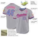 Custom Name and Number Personalized Throwback Baseball Jersey - Gray Light Blue Black Pink Personalized Gray Light Blue Black-Pink