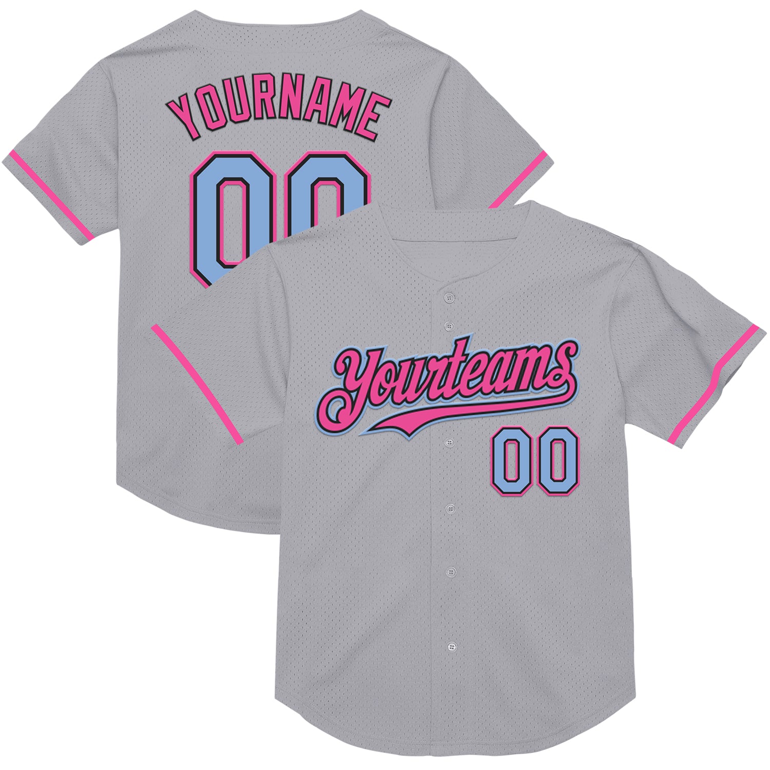 Custom Name Number Gray Light Blue Black Pink Mesh Baseball Jersey Personalized Authentic Throwback Team Personalized Gray