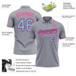 Custom Performance Vapor Golf Polo Shirt - Personalized Gray Light Blue Black-Pink with Team Name & Number Personalized Gray