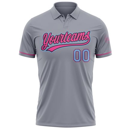 Custom Performance Vapor Golf Polo Shirt - Personalized Gray Light Blue Black-Pink with Team Name & Number Personalized Gray