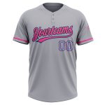 Personalized Unisex Softball Jersey Gray Light Blue Black Pink Two-Button Design Personalized Gray Light Blue Black-Pink