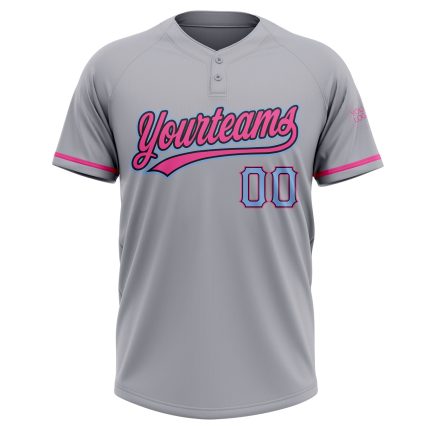 Personalized Unisex Softball Jersey Gray Light Blue Black Pink Two-Button Design Personalized Gray Light Blue Black-Pink