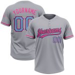 Personalized Unisex Softball Jersey Gray Light Blue Black Pink Two-Button Design Personalized Gray Light Blue Black-Pink