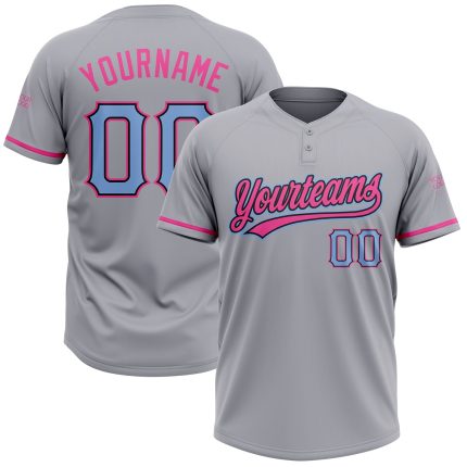 Personalized Unisex Softball Jersey Gray Light Blue Black Pink Two-Button Design Personalized Gray Light Blue Black-Pink